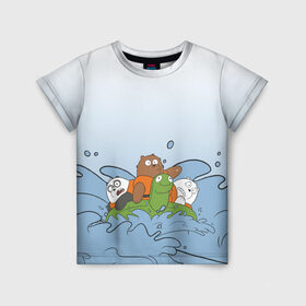 Детская футболка 3D с принтом Bears on a turtle в Петрозаводске, 100% гипоаллергенный полиэфир | прямой крой, круглый вырез горловины, длина до линии бедер, чуть спущенное плечо, ткань немного тянется | baby bears | bare bears | charle and bears | dsgngerzen | grizz | iсebear | panda | panpan | selfie panpan | vdgerir | we bare bears | вся правда о медведях