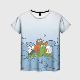 Женская футболка 3D с принтом Bears on a turtle в Петрозаводске, 100% полиэфир ( синтетическое хлопкоподобное полотно) | прямой крой, круглый вырез горловины, длина до линии бедер | baby bears | bare bears | charle and bears | dsgngerzen | grizz | iсebear | panda | panpan | selfie panpan | vdgerir | we bare bears | вся правда о медведях