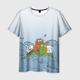 Мужская футболка 3D с принтом Bears on a turtle в Петрозаводске, 100% полиэфир | прямой крой, круглый вырез горловины, длина до линии бедер | baby bears | bare bears | charle and bears | dsgngerzen | grizz | iсebear | panda | panpan | selfie panpan | vdgerir | we bare bears | вся правда о медведях