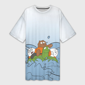 Платье-футболка 3D с принтом Bears on a turtle в Петрозаводске,  |  | baby bears | bare bears | charle and bears | dsgngerzen | grizz | iсebear | panda | panpan | selfie panpan | vdgerir | we bare bears | вся правда о медведях
