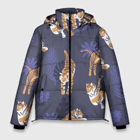 Мужская зимняя куртка 3D с принтом Тигриный прайд в Петрозаводске, верх — 100% полиэстер; подкладка — 100% полиэстер; утеплитель — 100% полиэстер | длина ниже бедра, свободный силуэт Оверсайз. Есть воротник-стойка, отстегивающийся капюшон и ветрозащитная планка. 

Боковые карманы с листочкой на кнопках и внутренний карман на молнии. | Тематика изображения на принте: lion | tiger | гепард | дикие кошки | животные | кот | кошки | лев | пантера | тигр | тигры