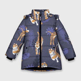 Зимняя куртка для девочек 3D с принтом Тигриный прайд в Петрозаводске, ткань верха — 100% полиэстер; подклад — 100% полиэстер, утеплитель — 100% полиэстер. | длина ниже бедра, удлиненная спинка, воротник стойка и отстегивающийся капюшон. Есть боковые карманы с листочкой на кнопках, утяжки по низу изделия и внутренний карман на молнии. 

Предусмотрены светоотражающий принт на спинке, радужный светоотражающий элемент на пуллере молнии и на резинке для утяжки. | Тематика изображения на принте: lion | tiger | гепард | дикие кошки | животные | кот | кошки | лев | пантера | тигр | тигры