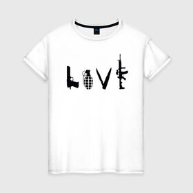 Женская футболка хлопок с принтом love weapon в Петрозаводске, 100% хлопок | прямой крой, круглый вырез горловины, длина до линии бедер, слегка спущенное плечо | love weapon оружие любовь