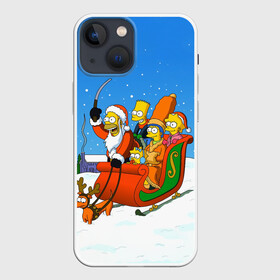 Чехол для iPhone 13 mini с принтом Simpsons New Year в Петрозаводске,  |  | bart | christmas | family | homer | lisa | maggie | marge | new | santa | simpson | simpsons | snow | thesimpsons | xmas | year | барт | гомер | лиза | мардж | мегги | санта | семья | симпсоны