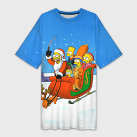 Платье-футболка 3D с принтом Simpsons New Year в Петрозаводске,  |  | bart | christmas | family | homer | lisa | maggie | marge | new | santa | simpson | simpsons | snow | thesimpsons | xmas | year | барт | гомер | лиза | мардж | мегги | санта | семья | симпсоны