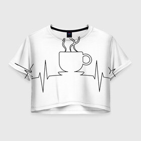 Женская футболка Crop-top 3D с принтом Чашечку кофе? в Петрозаводске, 100% полиэстер | круглая горловина, длина футболки до линии талии, рукава с отворотами | бариста | бармен | вкус | кардиограмма | кофе | кофеман | напиток | подача | профессия | хобби | чашка