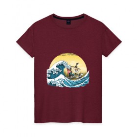 Женская футболка хлопок с принтом Ван-Пис : Большая волна в Петрозаводске, 100% хлопок | прямой крой, круглый вырез горловины, длина до линии бедер, слегка спущенное плечо | 