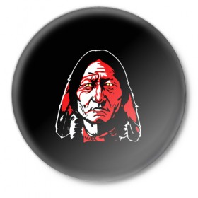 Значок с принтом Cherokee в Петрозаводске,  металл | круглая форма, металлическая застежка в виде булавки | Тематика изображения на принте: cherokee | indian | indians face | индеец | лицо индейца