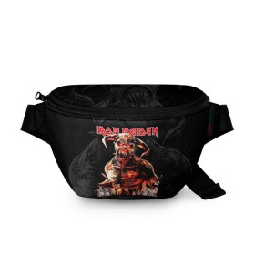 Поясная сумка 3D с принтом Iron Maiden в Петрозаводске, 100% полиэстер | плотная ткань, ремень с регулируемой длиной, внутри несколько карманов для мелочей, основное отделение и карман с обратной стороны сумки застегиваются на молнию | heavy metal | iron maiden | metal | айрон мейден | группы | метал | музыка | рок | хеви метал