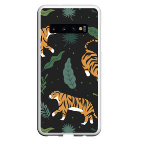 Чехол для Samsung Galaxy S10 с принтом Тропический тигр в Петрозаводске, Силикон | Область печати: задняя сторона чехла, без боковых панелей | Тематика изображения на принте: tiger | гепард | дикие кошки | животные | кот | кошки | пантера | тигр | тигры