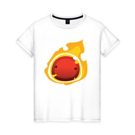 Женская футболка хлопок с принтом Огненный слайм-мини версия в Петрозаводске, 100% хлопок | прямой крой, круглый вырез горловины, длина до линии бедер, слегка спущенное плечо | slime rancher