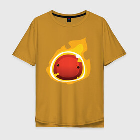 Мужская футболка хлопок Oversize с принтом Огненный слайм-мини версия в Петрозаводске, 100% хлопок | свободный крой, круглый ворот, “спинка” длиннее передней части | slime rancher