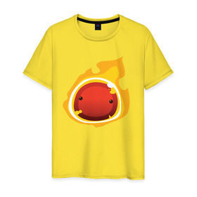Мужская футболка хлопок с принтом Огненный слайм-мини версия в Петрозаводске, 100% хлопок | прямой крой, круглый вырез горловины, длина до линии бедер, слегка спущенное плечо. | slime rancher