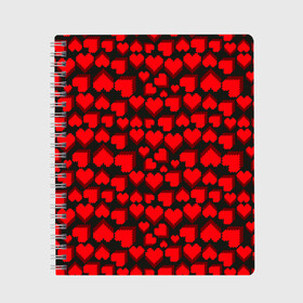 Тетрадь с принтом 8-Bit Love в Петрозаводске, 100% бумага | 48 листов, плотность листов — 60 г/м2, плотность картонной обложки — 250 г/м2. Листы скреплены сбоку удобной пружинной спиралью. Уголки страниц и обложки скругленные. Цвет линий — светло-серый
 | 8 bit | 8 бит | game | heart | lovely | pattern | любовь | паттерн | романтика | сердечки | сердца | сердце