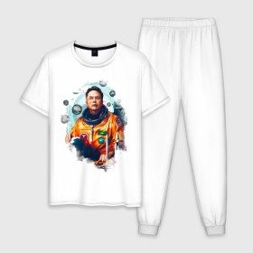 Мужская пижама хлопок с принтом Elon Mask в Петрозаводске, 100% хлопок | брюки и футболка прямого кроя, без карманов, на брюках мягкая резинка на поясе и по низу штанин
 | Тематика изображения на принте: spacex | илон | илонмаск | космос | маск | ракета | тесла