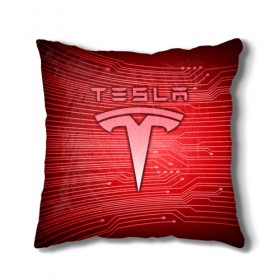 Подушка 3D с принтом Tesla в Петрозаводске, наволочка – 100% полиэстер, наполнитель – холлофайбер (легкий наполнитель, не вызывает аллергию). | состоит из подушки и наволочки. Наволочка на молнии, легко снимается для стирки | 
