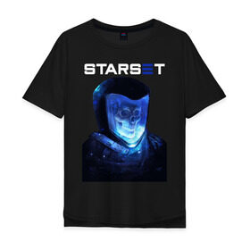 Мужская футболка хлопок Oversize с принтом Starset в Петрозаводске, 100% хлопок | свободный крой, круглый ворот, “спинка” длиннее передней части | astronaut | logo | rock | skull | space | starset | космонавт | космос | лого | рок | старсет | череп