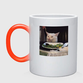 Кружка хамелеон с принтом мемная картинка с котом в Петрозаводске, керамика | меняет цвет при нагревании, емкость 330 мл | кот | котэ | кошка | мем | прикол | фотография