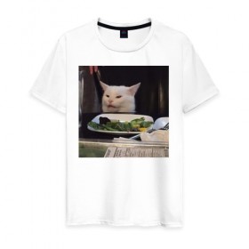 Мужская футболка хлопок с принтом мемная картинка с котом в Петрозаводске, 100% хлопок | прямой крой, круглый вырез горловины, длина до линии бедер, слегка спущенное плечо. | кот | котэ | кошка | мем | прикол | фотография