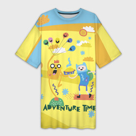 Платье-футболка 3D с принтом Время приключений в Петрозаводске,  |  | adventure time | dsgnzaets | finn the human | jake the dog | vdzajul | время приключений | джейк | лич | марселин | ооо | рикардио | снежный король | финн | финн парнишка