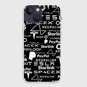 Чехол для iPhone 13 mini с принтом ЛОГОТИПЫ ПРОЕКТОВ ИЛОНА МАСКА. в Петрозаводске,  |  | elon musk | hyperloop | neuralink | pattern | paypal | spacex | starlink | tesla | американский предприниматель | изобретатель | илон маск | инвестор | инженер | паттерн | тесла