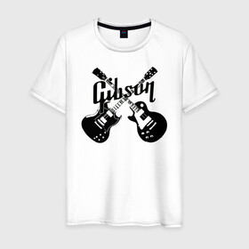 Мужская футболка хлопок с принтом Gibson в Петрозаводске, 100% хлопок | прямой крой, круглый вырез горловины, длина до линии бедер, слегка спущенное плечо. | Тематика изображения на принте: custom guitar | gibson | gibson usa | grover | guitar | hard rock | les paul | lespol | metal | punk | rock | sg | sg300 | sg400 | гибсон | гитара | гитары | лес пол | леспаул | леспол | панк | рок | хард рок | хардрок