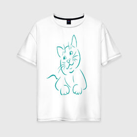 Женская футболка хлопок Oversize с принтом Котик в Петрозаводске, 100% хлопок | свободный крой, круглый ворот, спущенный рукав, длина до линии бедер
 | котик | коты | кошечка