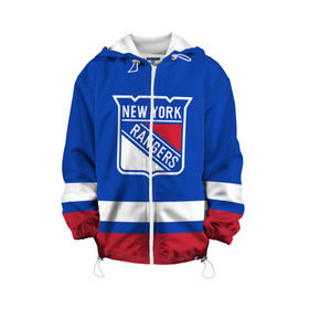 Детская куртка 3D с принтом Нью-Йорк Рейнджерс НХЛ в Петрозаводске, 100% полиэстер | застежка — молния, подол и капюшон оформлены резинкой с фиксаторами, по бокам — два кармана без застежек, один потайной карман на груди, плотность верхнего слоя — 90 г/м2; плотность флисового подклада — 260 г/м2 | Тематика изображения на принте: hockey | new york | new york rangers | nhl | rangers | usa | нхл | нью йорк | нью йорк рейнджерс | рейнджерс | спорт | сша | хоккей | шайба