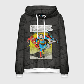 Мужская толстовка 3D с принтом Flash Batman Superman в Петрозаводске, 100% полиэстер | двухслойный капюшон со шнурком для регулировки, мягкие манжеты на рукавах и по низу толстовки, спереди карман-кенгуру с мягким внутренним слоем. | batman | bruce wayne | dc comics | flash | justice league | superhero | superman | бэтмен | лига справедливости | супермен | флэш