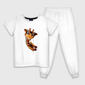 Детская пижама хлопок с принтом Жираф в Петрозаводске, 100% хлопок |  брюки и футболка прямого кроя, без карманов, на брюках мягкая резинка на поясе и по низу штанин
 | Тематика изображения на принте: животное | животное в очках | жираф | жираф в очках | забавное | рисунок