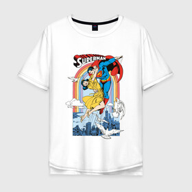 Мужская футболка хлопок Oversize с принтом Superman в Петрозаводске, 100% хлопок | свободный крой, круглый ворот, “спинка” длиннее передней части | clark kent | dc comics | justice league | shtatjl | superhero | superman | лига справедливости | супермен