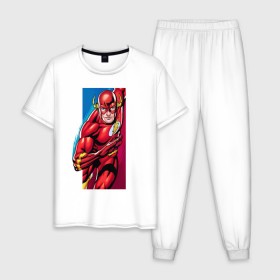 Мужская пижама хлопок с принтом Flash, Justice League в Петрозаводске, 100% хлопок | брюки и футболка прямого кроя, без карманов, на брюках мягкая резинка на поясе и по низу штанин
 | dc comics | flash | justice league | superhero | лига справедливости | флэш