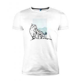 Мужская футболка премиум с принтом Снежный Леопард в Петрозаводске, 92% хлопок, 8% лайкра | приталенный силуэт, круглый вырез ворота, длина до линии бедра, короткий рукав | Тематика изображения на принте: leopard | snow | winter | зима | леопард | снег | снежный