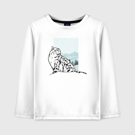 Детский лонгслив хлопок с принтом Снежный Леопард в Петрозаводске, 100% хлопок | круглый вырез горловины, полуприлегающий силуэт, длина до линии бедер | leopard | snow | winter | зима | леопард | снег | снежный