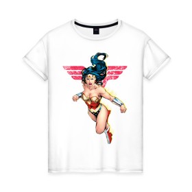 Женская футболка хлопок с принтом Wonder Woman в Петрозаводске, 100% хлопок | прямой крой, круглый вырез горловины, длина до линии бедер, слегка спущенное плечо | dc comics | justice league | shtatjl | superhero | wonder woman | лига справедливости | чудо женщина