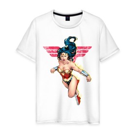 Мужская футболка хлопок с принтом Wonder Woman в Петрозаводске, 100% хлопок | прямой крой, круглый вырез горловины, длина до линии бедер, слегка спущенное плечо. | dc comics | justice league | shtatjl | superhero | wonder woman | лига справедливости | чудо женщина