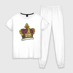 Женская пижама хлопок с принтом King of S#!T в Петрозаводске, 100% хлопок | брюки и футболка прямого кроя, без карманов, на брюках мягкая резинка на поясе и по низу штанин | 4сезон | rick and morty | мультсериал | рик и морти