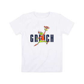 Детская футболка хлопок с принтом Гринч в Петрозаводске, 100% хлопок | круглый вырез горловины, полуприлегающий силуэт, длина до линии бедер | Тематика изображения на принте: 
