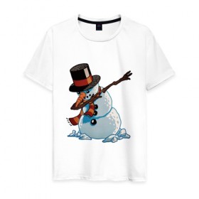Мужская футболка хлопок с принтом Dab Snowman в Петрозаводске, 100% хлопок | прямой крой, круглый вырез горловины, длина до линии бедер, слегка спущенное плечо. | Тематика изображения на принте: 