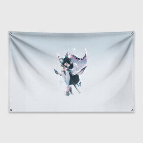 Флаг-баннер с принтом Shinobu Kochou в Петрозаводске, 100% полиэстер | размер 67 х 109 см, плотность ткани — 95 г/м2; по краям флага есть четыре люверса для крепления | blade of demon | demon slayer | kimetsu no yaiba | kochou | shinobu | клинок | кочо | рассекающий демонов | шинобу