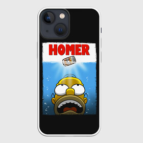 Чехол для iPhone 13 mini с принтом Homer в Петрозаводске,  |  | bart | beer | family | homer | jaws | lisa | maggie | marge | shark | simpson | simpsons | thesimpsons | акула | барт | гомер | лиза | мардж | мегги | семья | симпсоны | челюсти