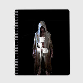 Тетрадь с принтом The evil within в Петрозаводске, 100% бумага | 48 листов, плотность листов — 60 г/м2, плотность картонной обложки — 250 г/м2. Листы скреплены сбоку удобной пружинной спиралью. Уголки страниц и обложки скругленные. Цвет линий — светло-серый
 | Тематика изображения на принте: theevilwithin | игра | рувик | хоррор