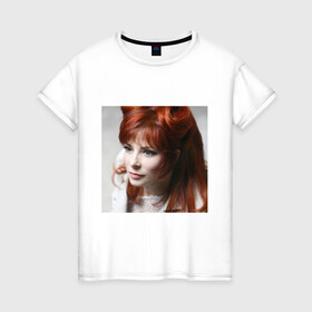 Женская футболка хлопок с принтом Mylene Farmer в Петрозаводске, 100% хлопок | прямой крой, круглый вырез горловины, длина до линии бедер, слегка спущенное плечо | певица