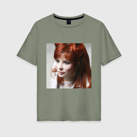 Женская футболка хлопок Oversize с принтом Mylene Farmer в Петрозаводске, 100% хлопок | свободный крой, круглый ворот, спущенный рукав, длина до линии бедер
 | певица