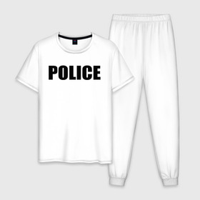 Мужская пижама хлопок с принтом Police в Петрозаводске, 100% хлопок | брюки и футболка прямого кроя, без карманов, на брюках мягкая резинка на поясе и по низу штанин
 | police | мвд | милиция | оперуполномоченный | патруль | правоохранительный орган | россии | рф | силовые структуры