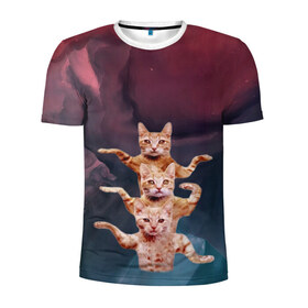 Мужская футболка 3D спортивная с принтом Танцующие коты в Петрозаводске, 100% полиэстер с улучшенными характеристиками | приталенный силуэт, круглая горловина, широкие плечи, сужается к линии бедра | cats | забавный | котики | коты | мем | прикол | смешная | танцующие коты