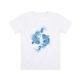 Детская футболка хлопок с принтом Карп Ком в Петрозаводске, 100% хлопок | круглый вырез горловины, полуприлегающий силуэт, длина до линии бедер | Тематика изображения на принте: карп | карп кои | рисунок | рыба