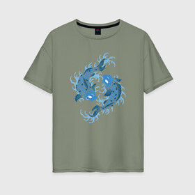 Женская футболка хлопок Oversize с принтом Карп Ком в Петрозаводске, 100% хлопок | свободный крой, круглый ворот, спущенный рукав, длина до линии бедер
 | карп | карп кои | рисунок | рыба