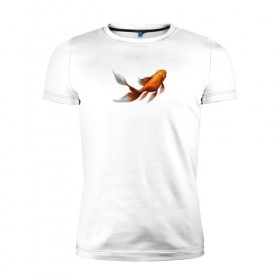 Мужская футболка премиум с принтом Золотая Рыбка в Петрозаводске, 92% хлопок, 8% лайкра | приталенный силуэт, круглый вырез ворота, длина до линии бедра, короткий рукав | золотая рыбка | рыба. рисунок