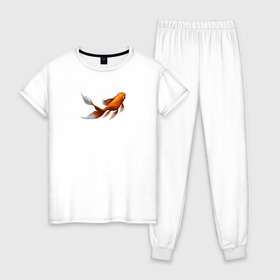 Женская пижама хлопок с принтом Золотая Рыбка в Петрозаводске, 100% хлопок | брюки и футболка прямого кроя, без карманов, на брюках мягкая резинка на поясе и по низу штанин | золотая рыбка | рыба. рисунок